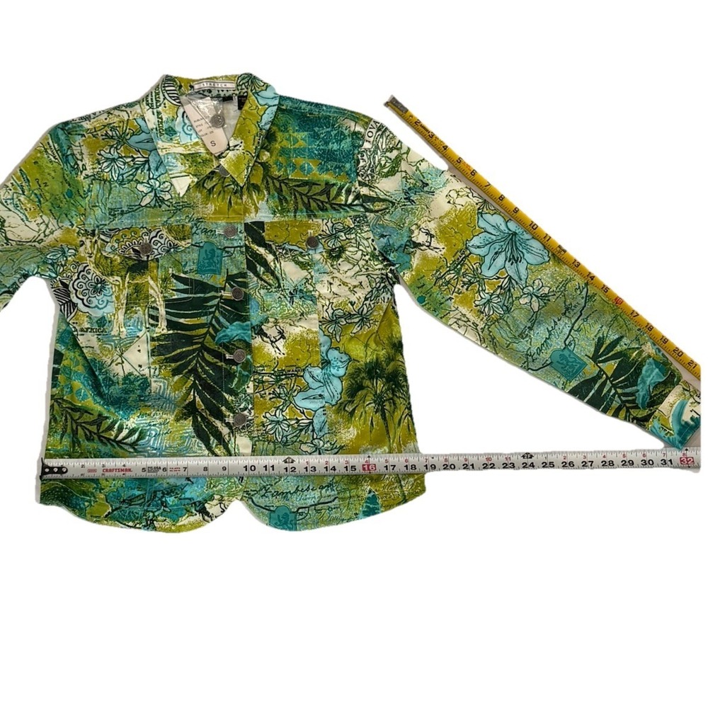ELCC Women Jacket Stretch Blue, Aqua,Green's World Map Design Blazer Size S NWT - Picture 9 of 10
